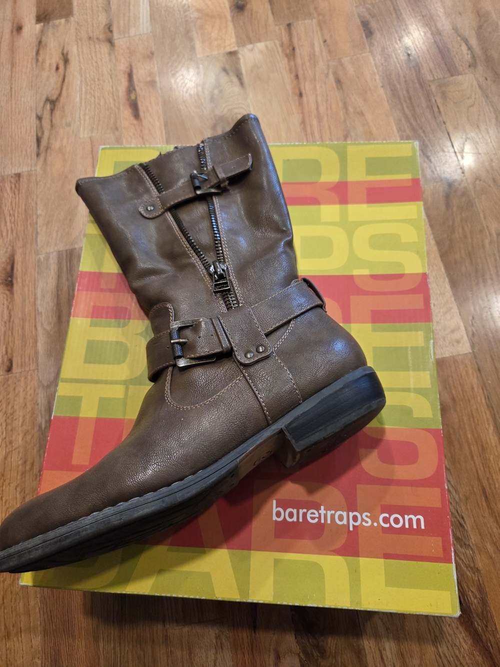 BareTraps Women's Brown Buckle Zip Moto Boot Size 10
